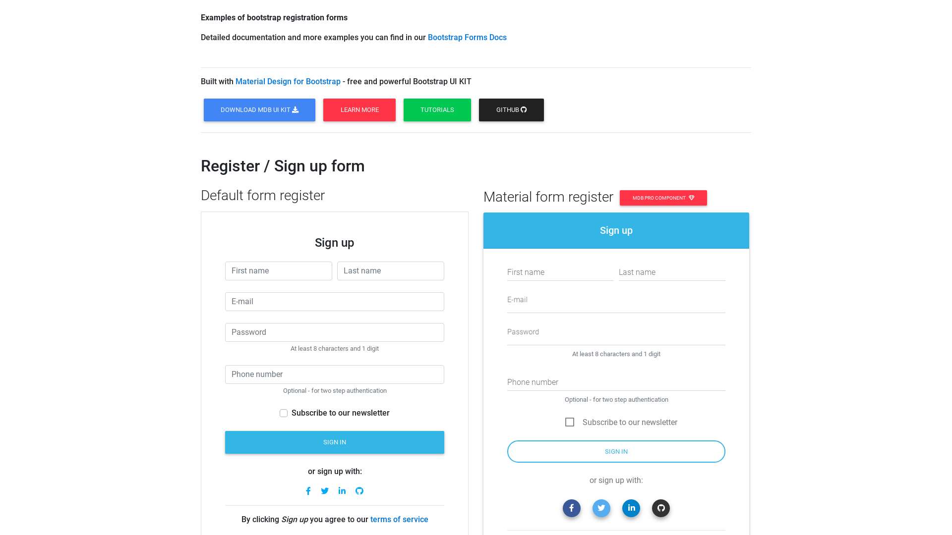 Bootstrap Login And Registration Form Template Free Download from mdbootstrap.com