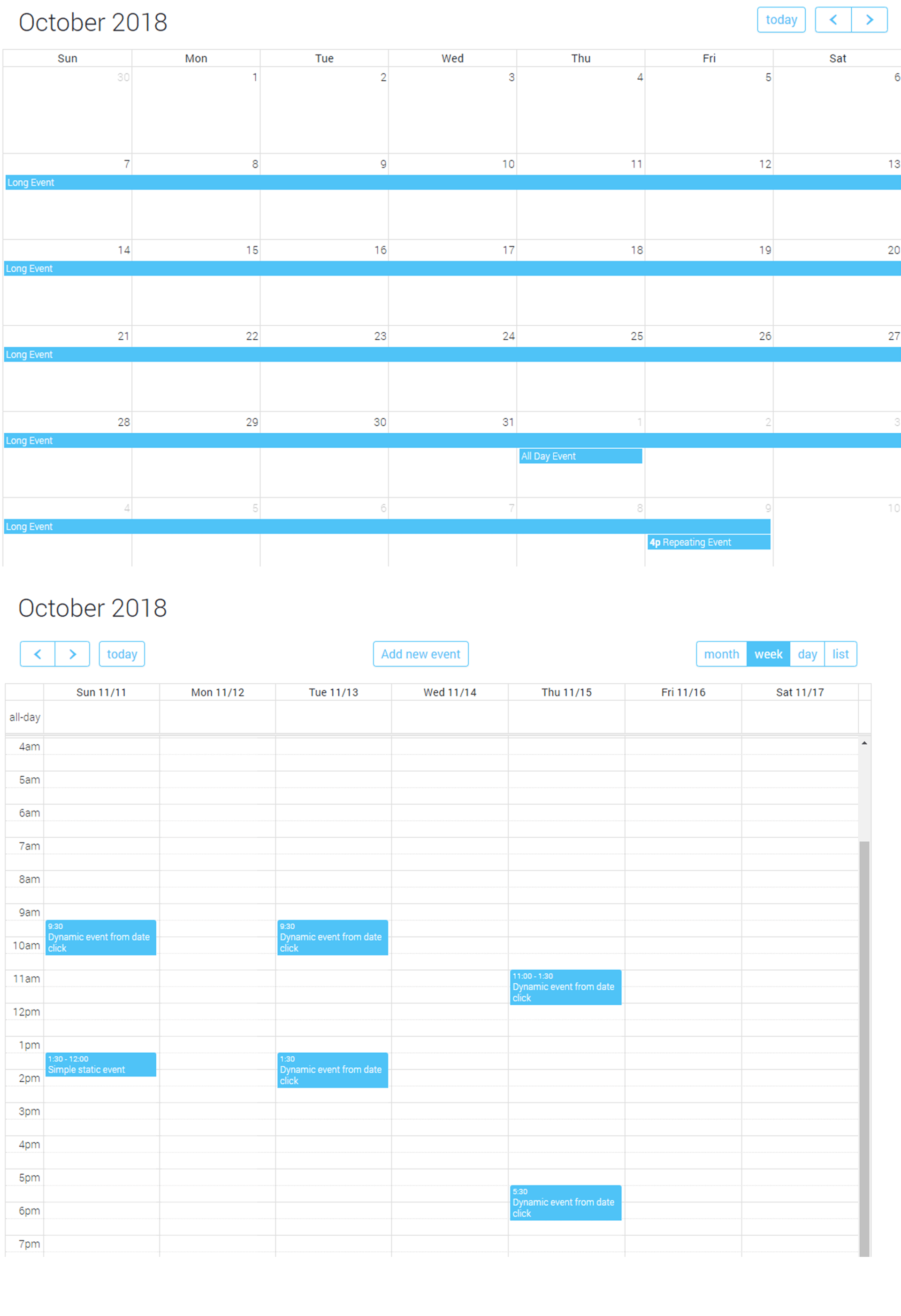 Full page calendar Plugin Material Design for Bootstrap