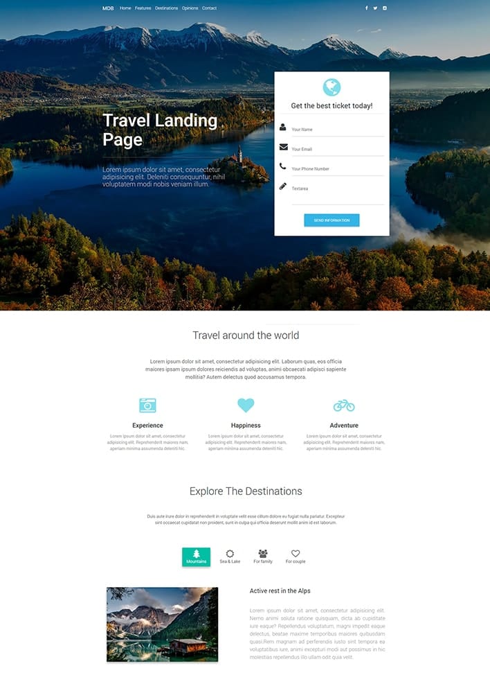 MDB Travel Landing Page Template