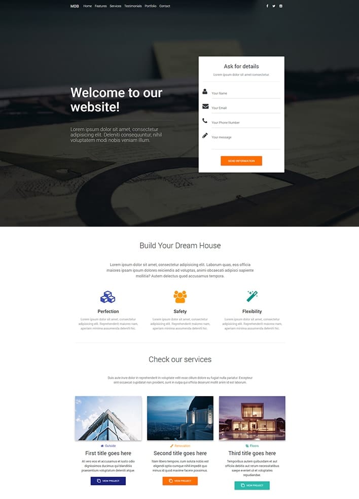 MDB Construction Landing Page Template