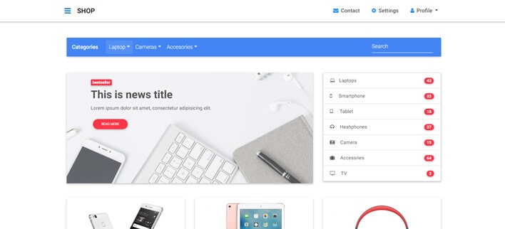 Ecommerce homepage - Material Design for WordPress