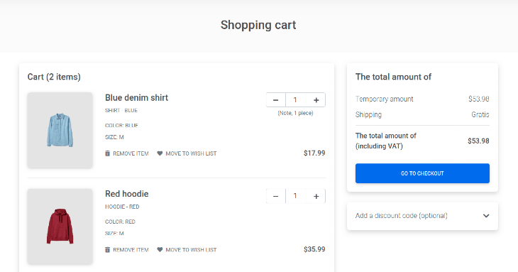 Example eCommerce Shopping Cart Page