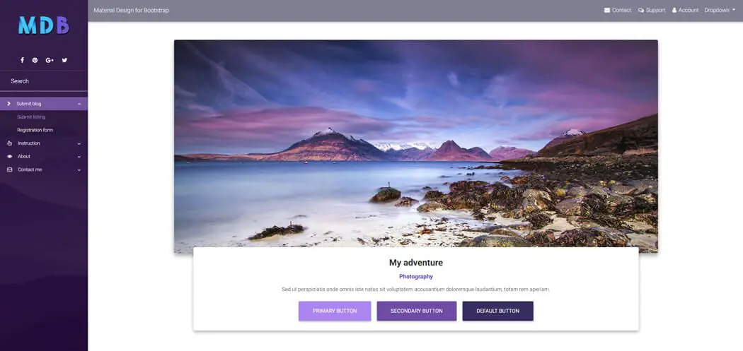 Material Design for Bootstrap deep purple skin