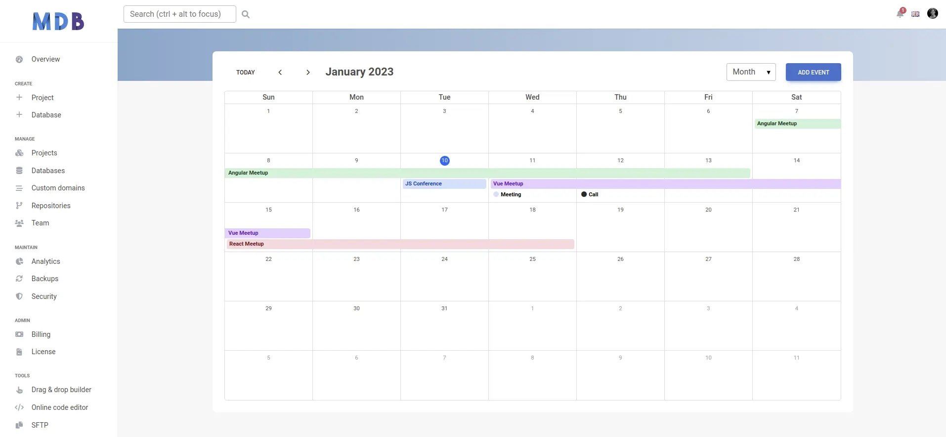 Bootstrap 5 Calendar app