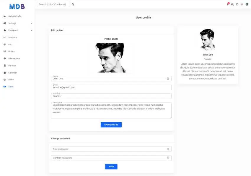 Bootstrap 5 & React User profile